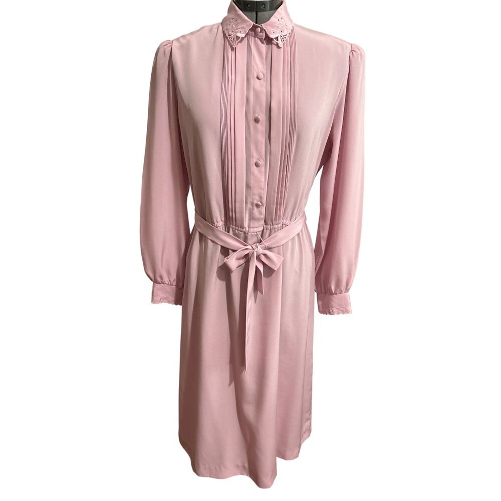 Vtg Murray M. Petites Lavender Long Sleeve Dress Size 14 Grannycore Embroidered